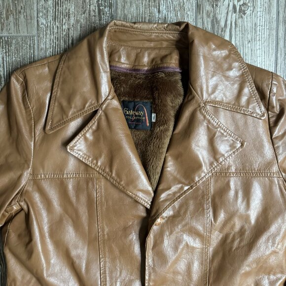 Vintage Gateway Mens Leather Coat Removable Lining 42L Mid Length 70s Retro - Picture 4 of 8